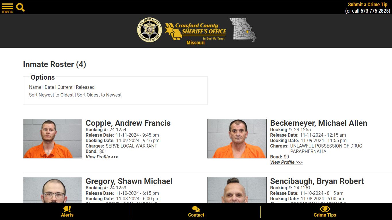 Inmate Roster - Released Inmates Booking Date Descending - Crawford ...