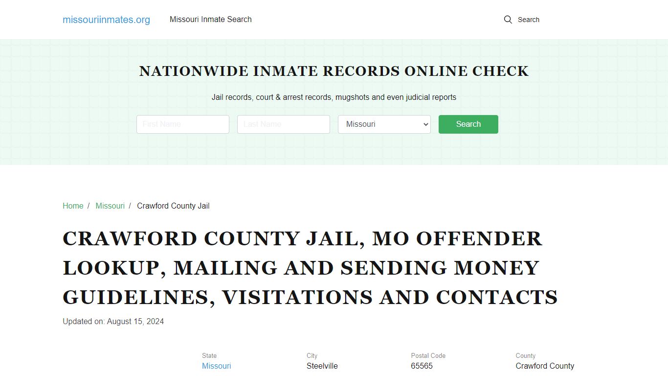 Crawford County Jail, MO: Inmate Search Options, Visitations, Contacts